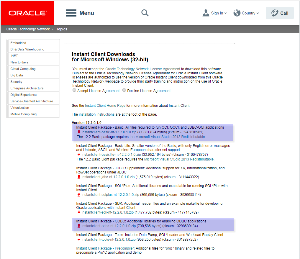 Oracle client download