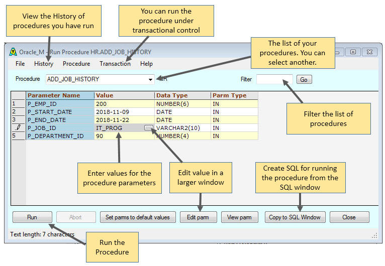 Run Procedure Window