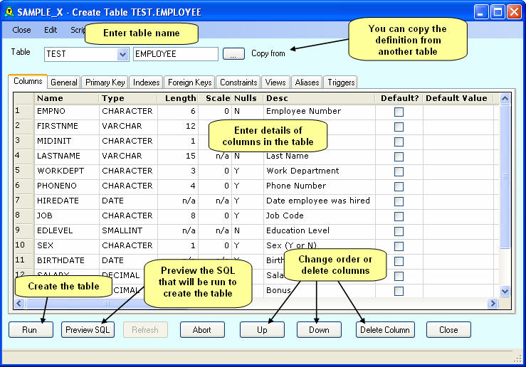 Create Table