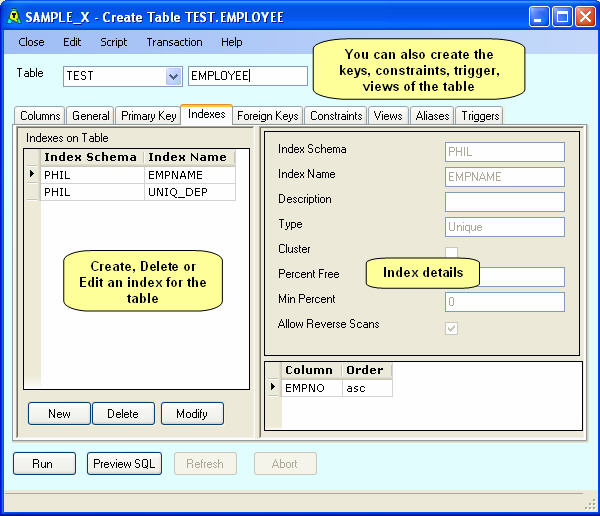 Create Table Index