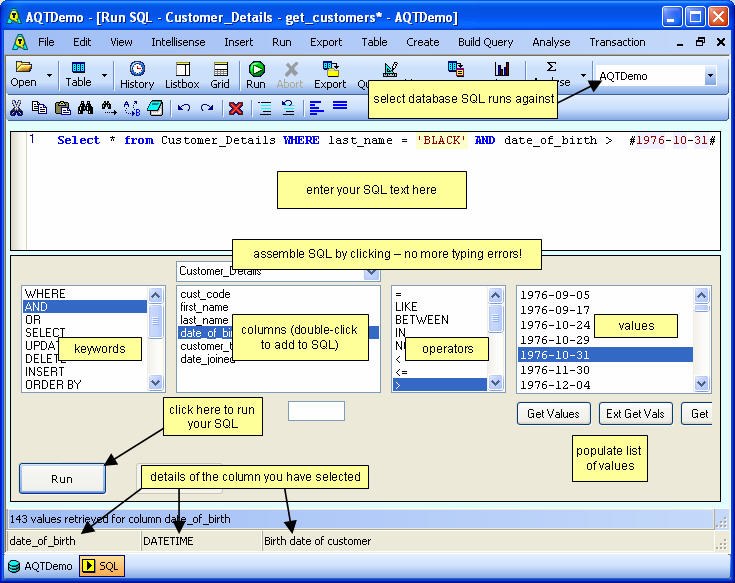 Run SQL window